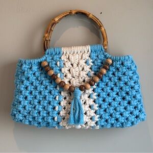 Handmade macrame purse with bamboo handles and hand stitched cotton lining!